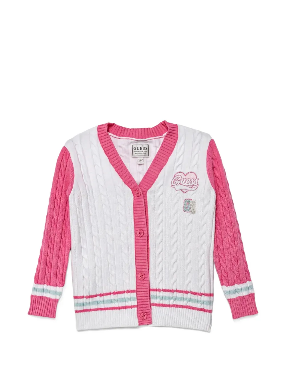 guess kids cable-knit appliqué cardigan - Bianco