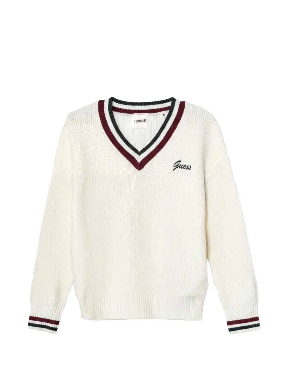 guess kids V-neck striped sweater - Bianco