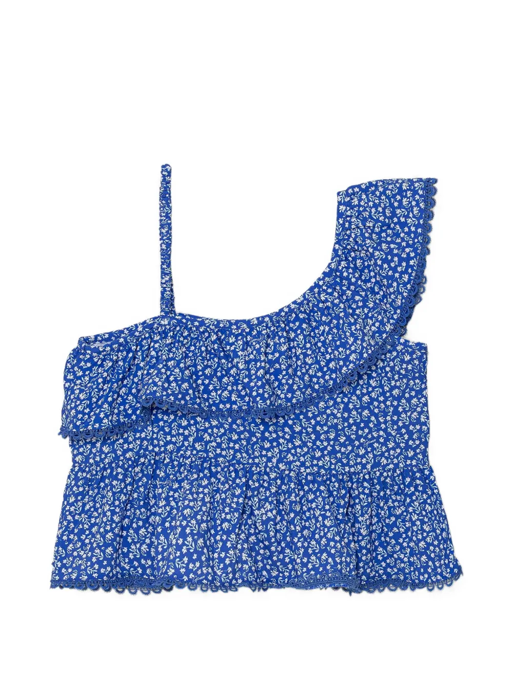 guess kids floral-print ruffled top Blauw