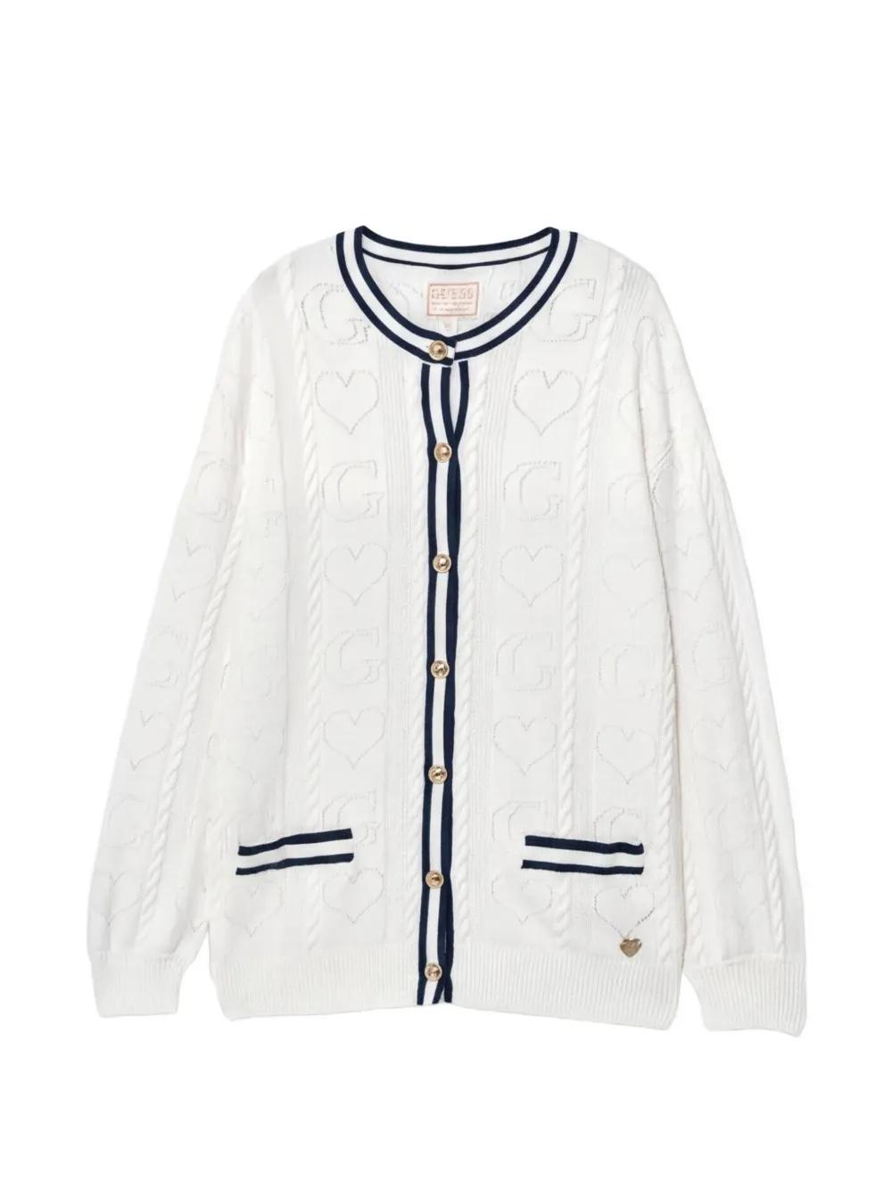 guess kids cable-knit cardigan - Bianco