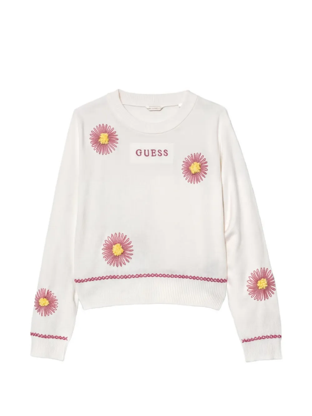 guess kids floral-appliqué crew-neck sweater - Weiß