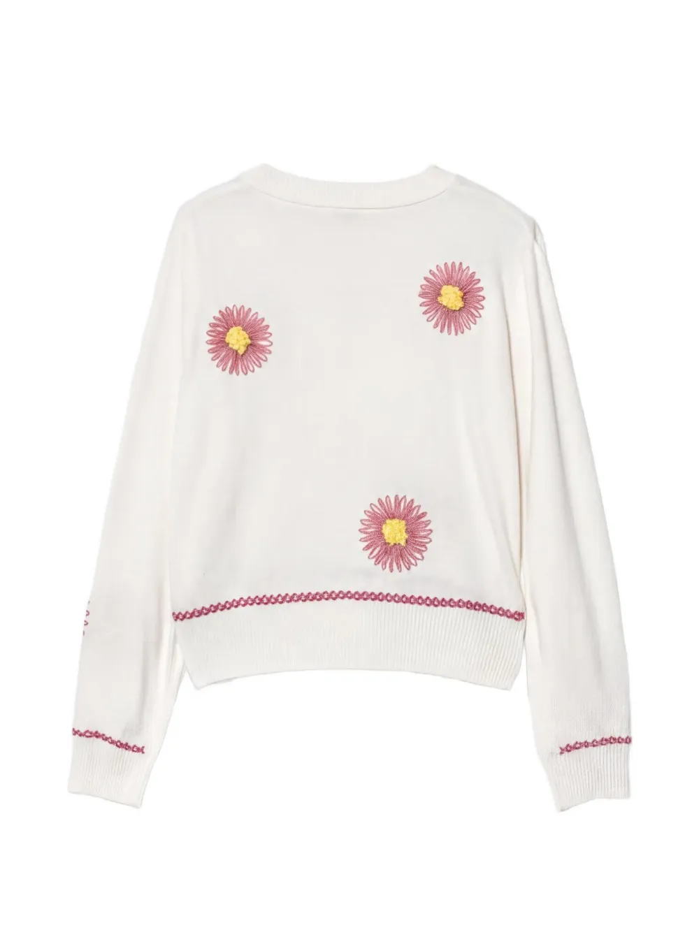 guess kids floral-appliqué crew-neck sweater Wit