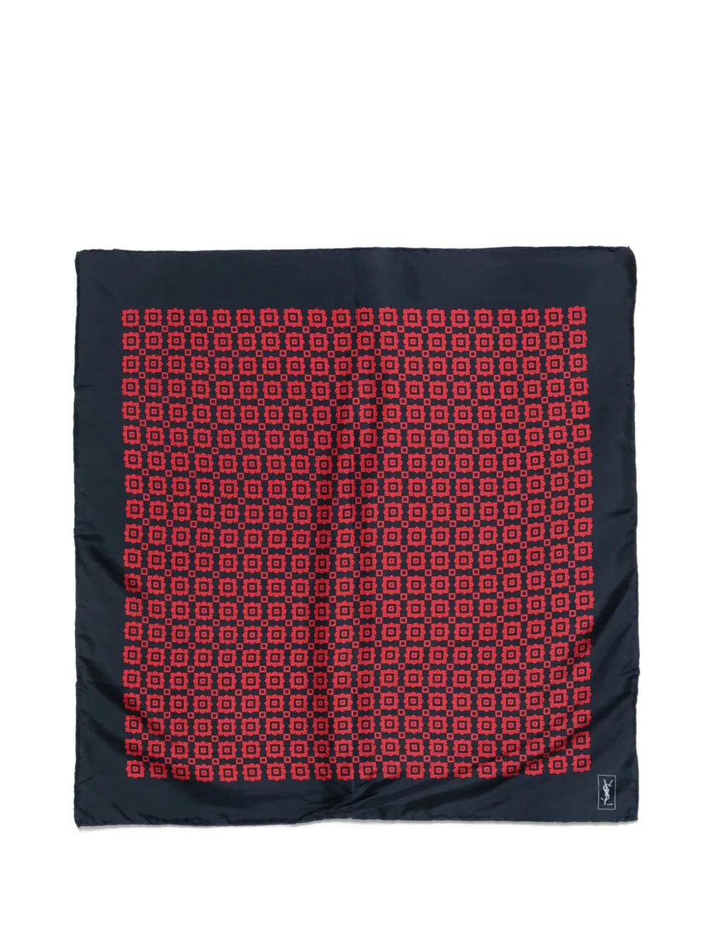 Pre-owned Saint Laurent 1990s Geometric Silk Scarf In Blue