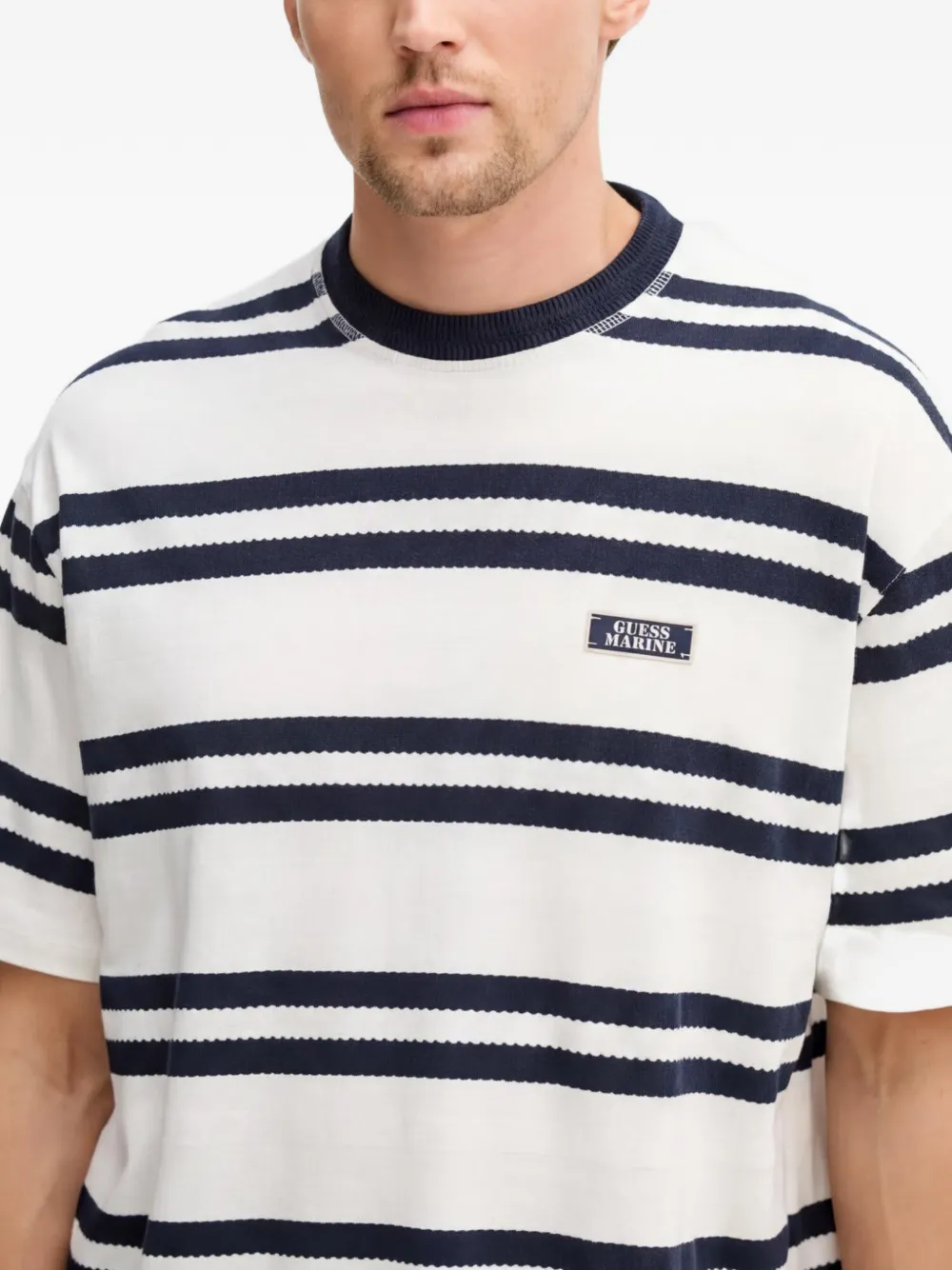 GUESS USA T-shirt met horizontale streep en logopatch Wit