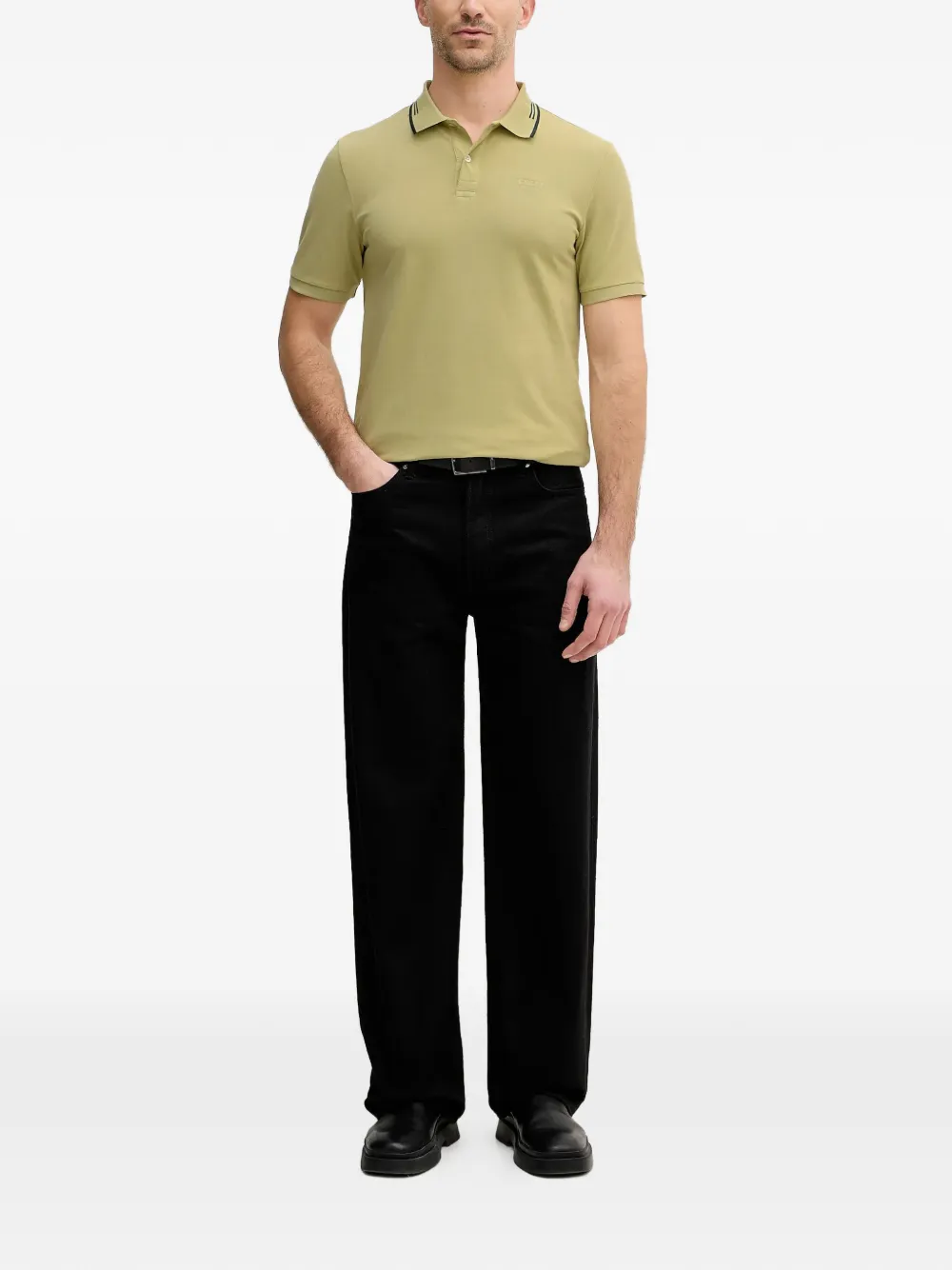 GUESS USA striped collar polo shirt Groen