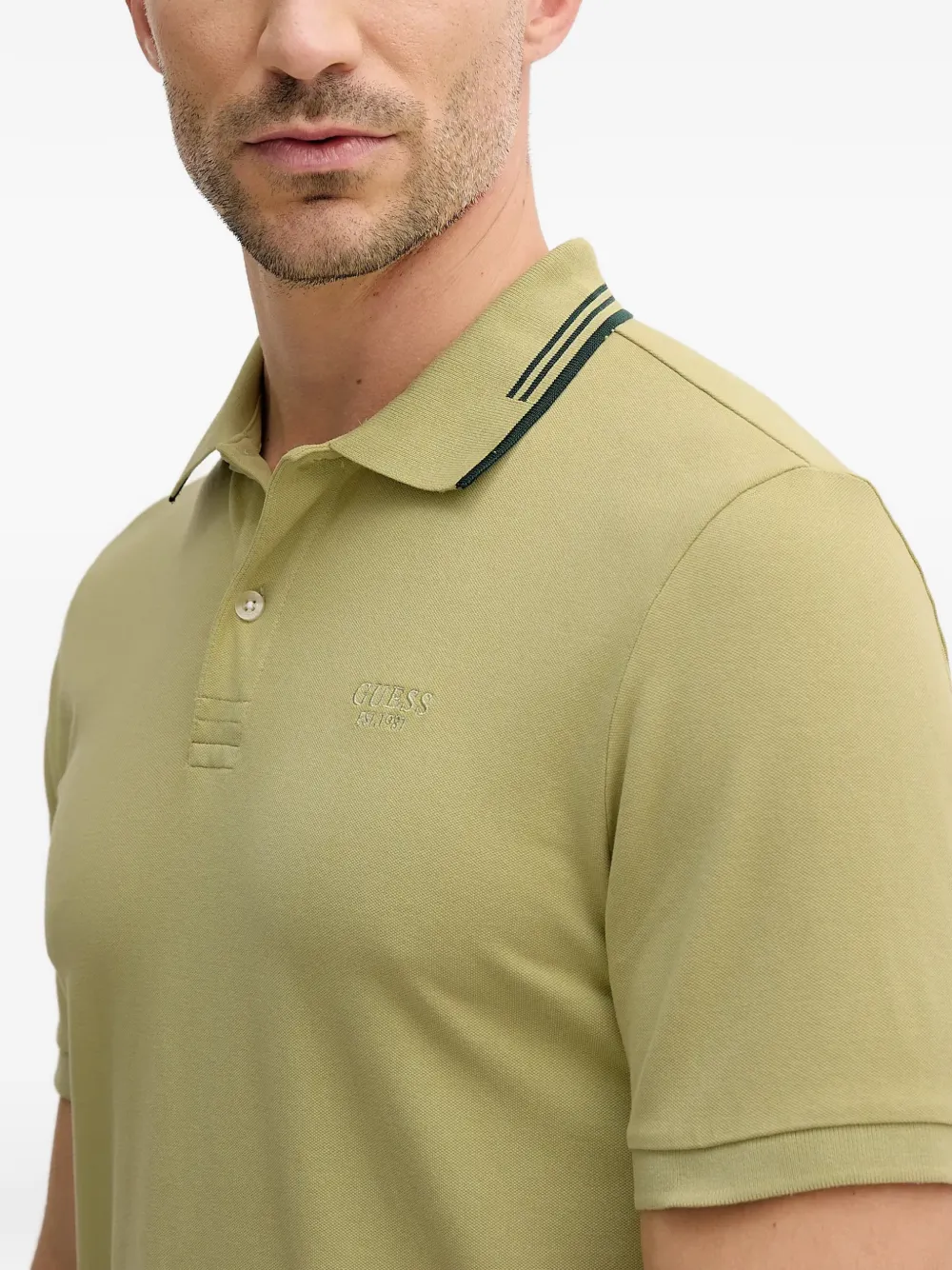 GUESS USA striped collar polo shirt Groen