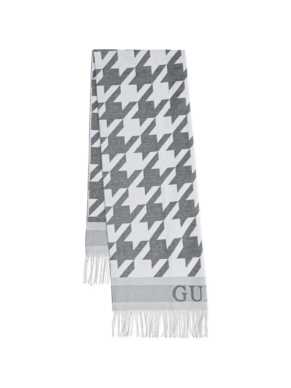 GUESS USA houndstooth-pattern fringed scarf - Weiß
