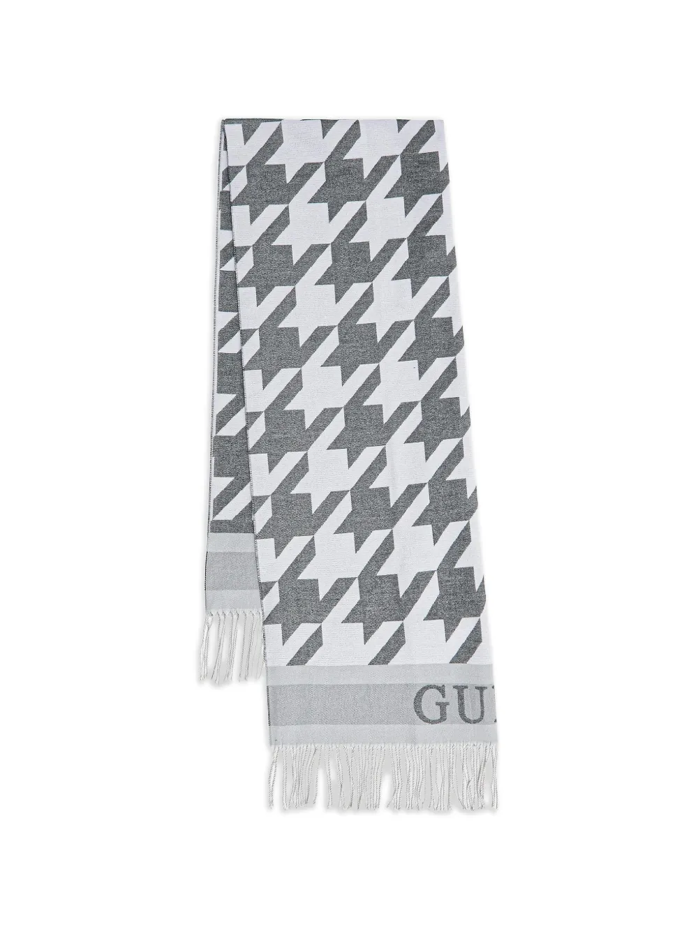 GUESS USA houndstooth-pattern fringed scarf - Bianco