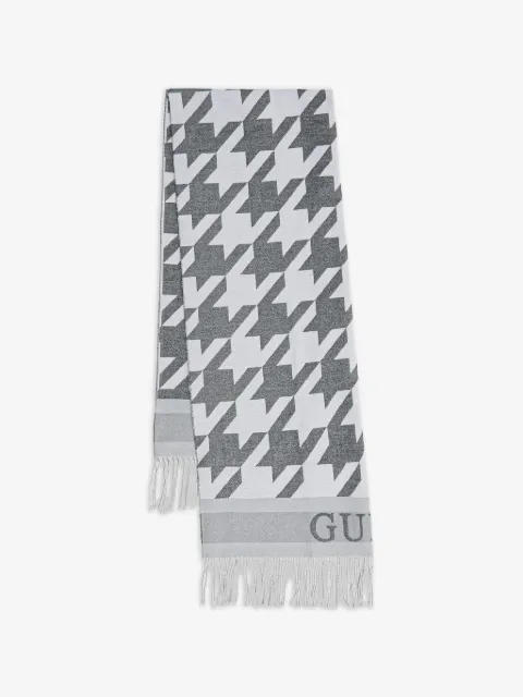 GUESS USA houndstooth-pattern fringed scarf