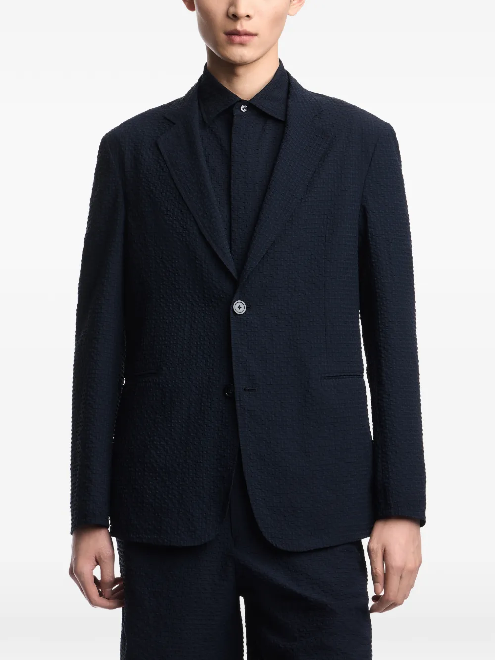Emporio Armani Seersucker blazer Blauw