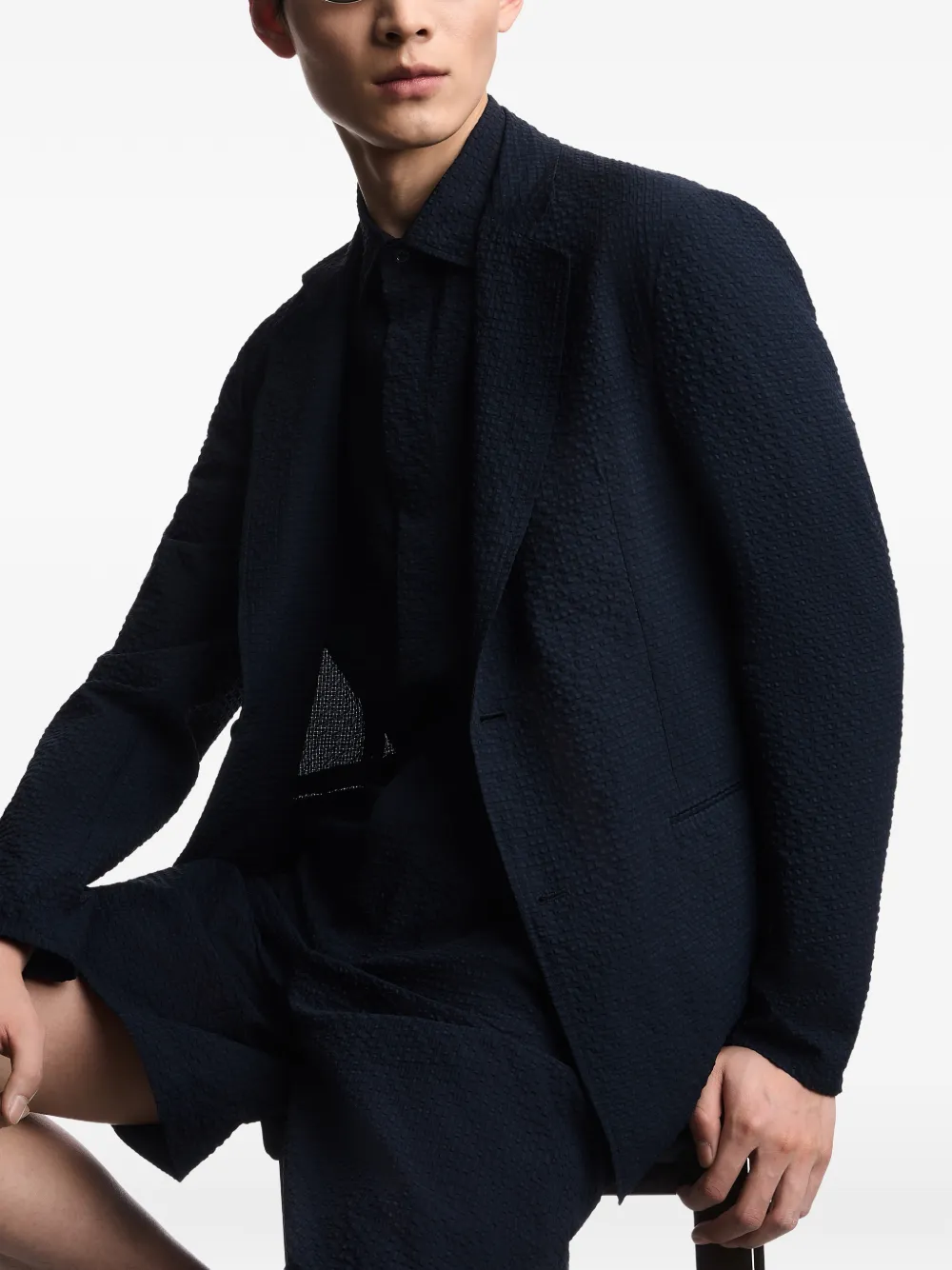 Emporio Armani Seersucker blazer Blauw