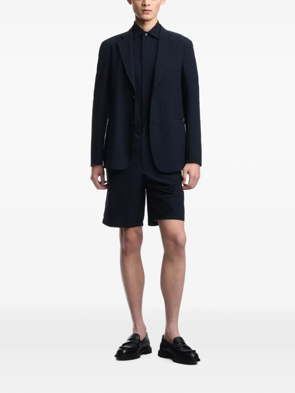 Emporio Armani Seersucker blazer Blauw