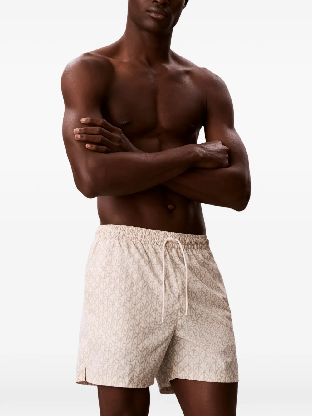  Calvin Klein Printed Drawstring Swim Shorts - Neutrals 
