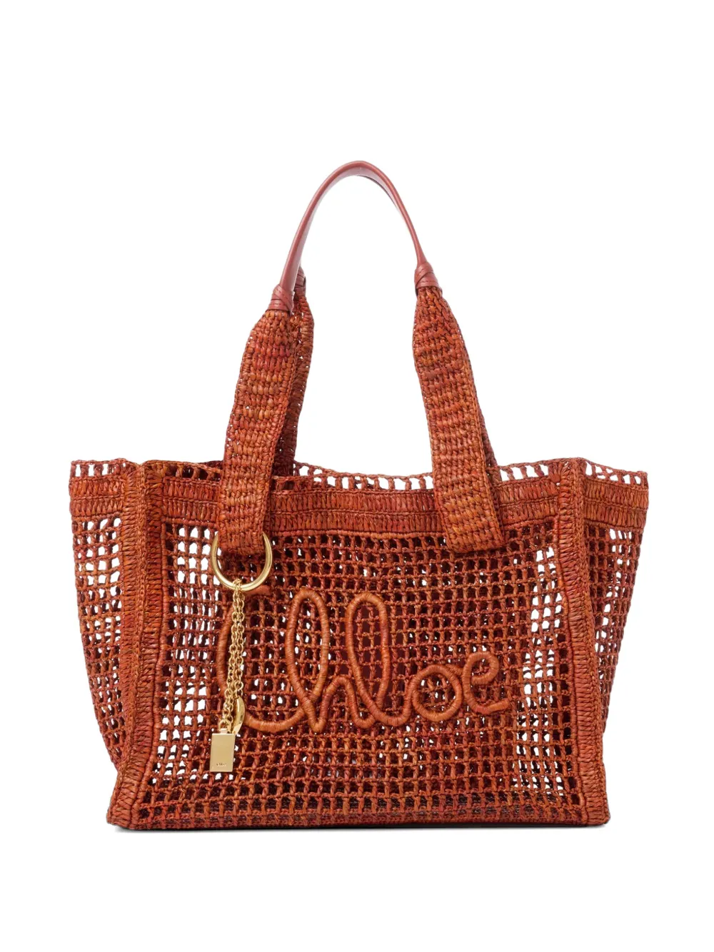 Chloé Summer Banana raffia east-west tote bag - Marrone