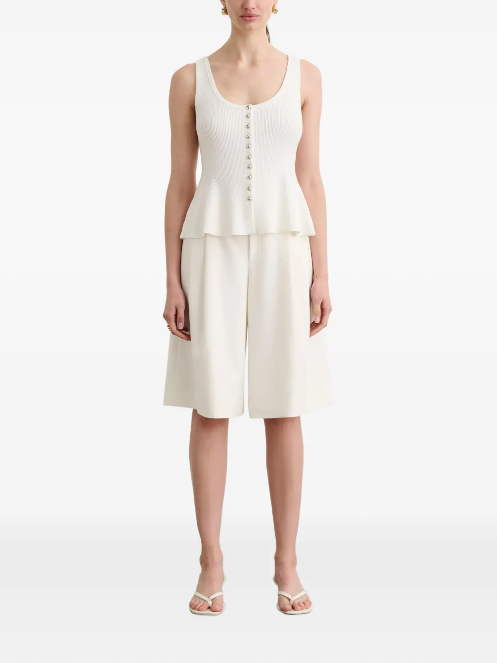  Toccin Eden Button-front Flared Tank Top - White 