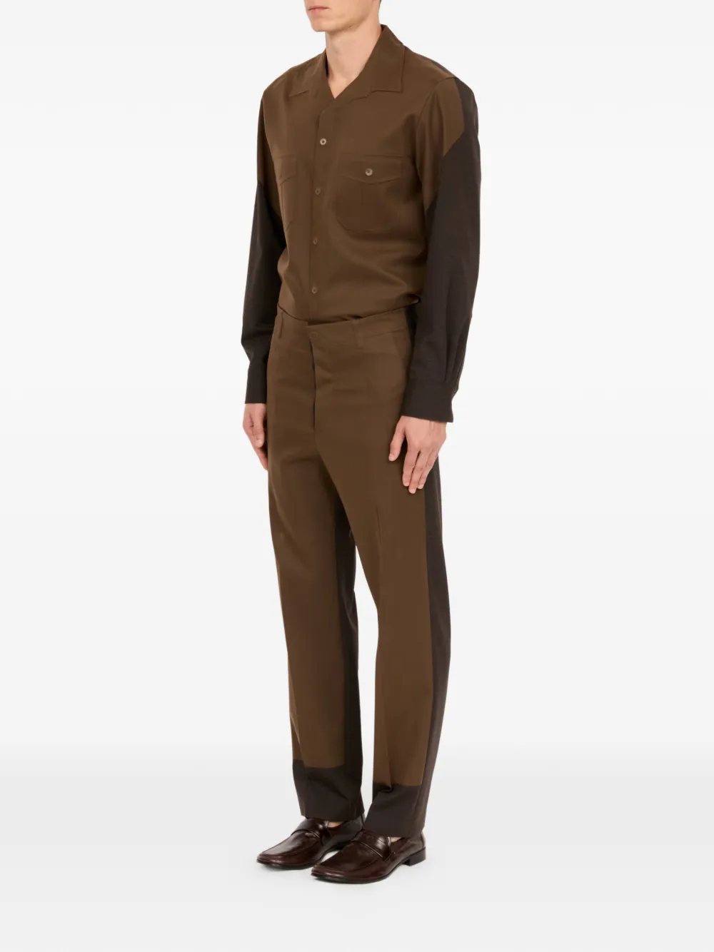 MM6 Maison Margiela Pantalon met colourblocking Bruin