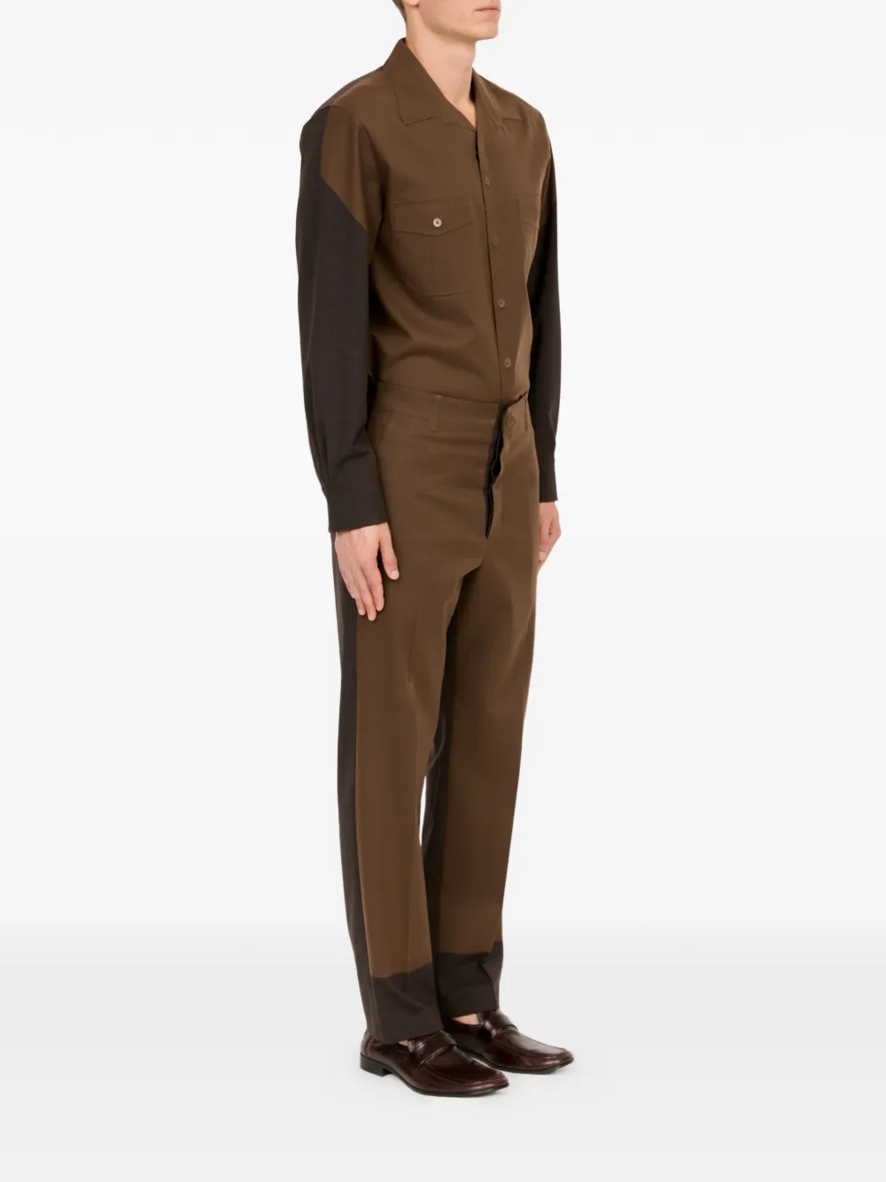 MM6 Maison Margiela Pantalon met colourblocking Bruin