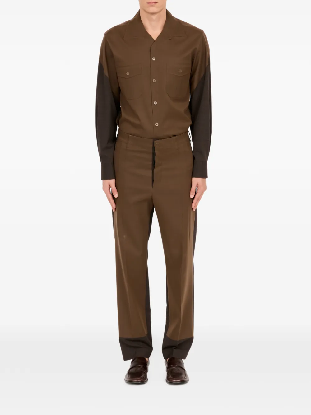 MM6 Maison Margiela Pantalon met colourblocking Bruin