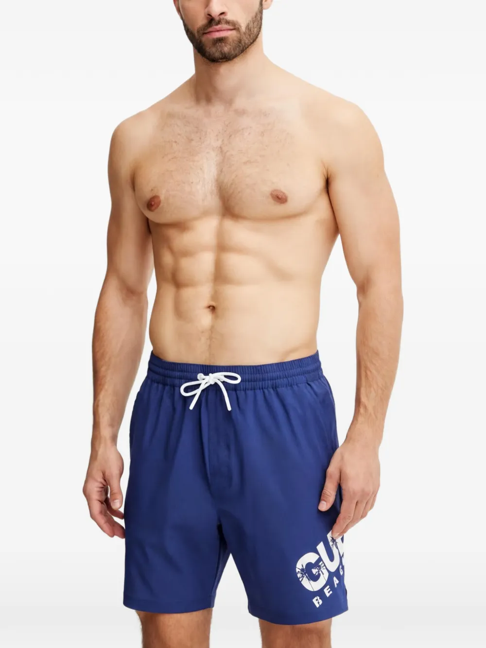 GUESS USA logo-print drawstring swim shorts - Blau