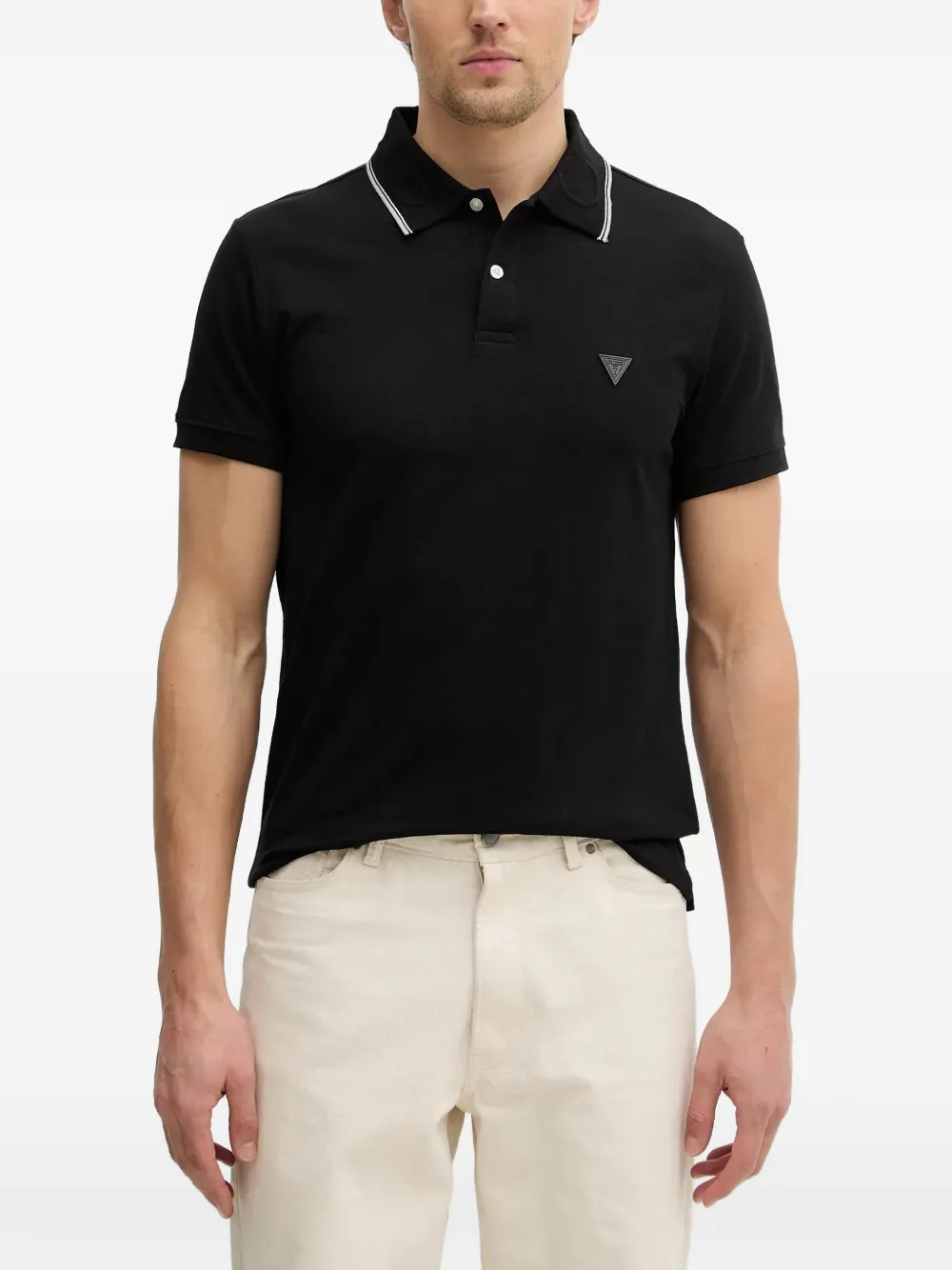 GUESS USA striped collar polo shirt - Schwarz