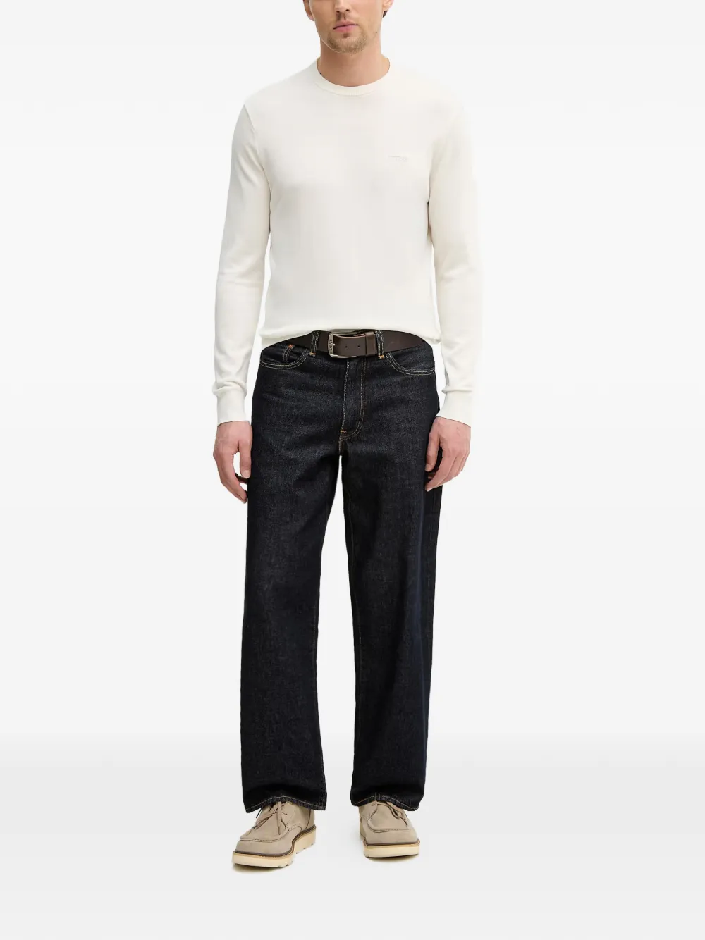 GUESS USA crew-neck logo sweater Beige