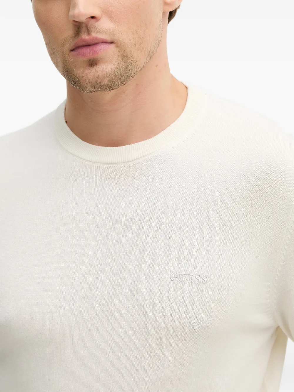 GUESS USA crew-neck logo sweater Beige