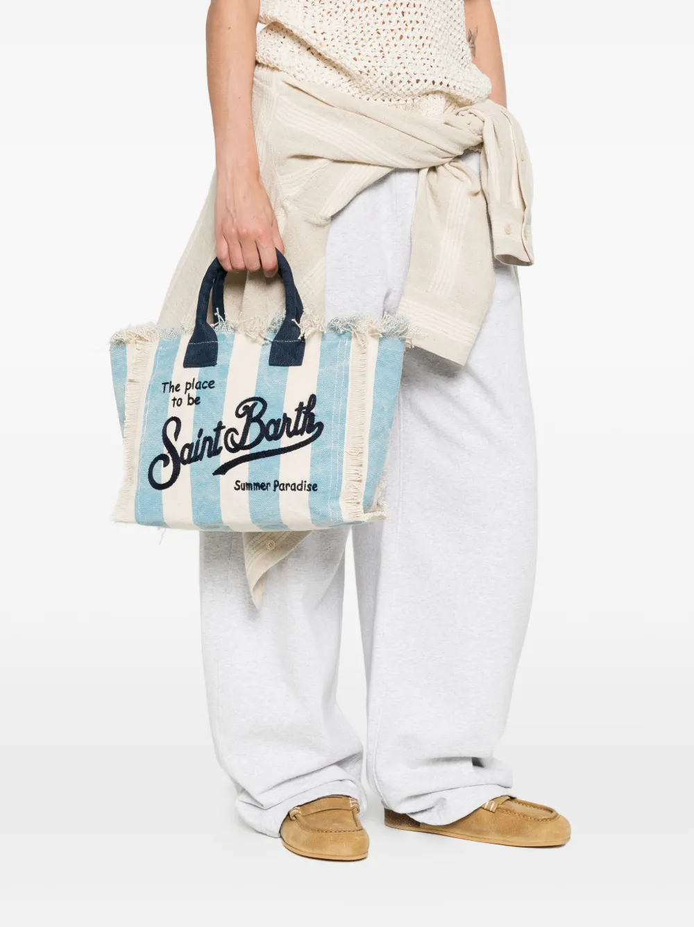 MC2 Saint Barth Colette gestreepte shopper met franje Blauw