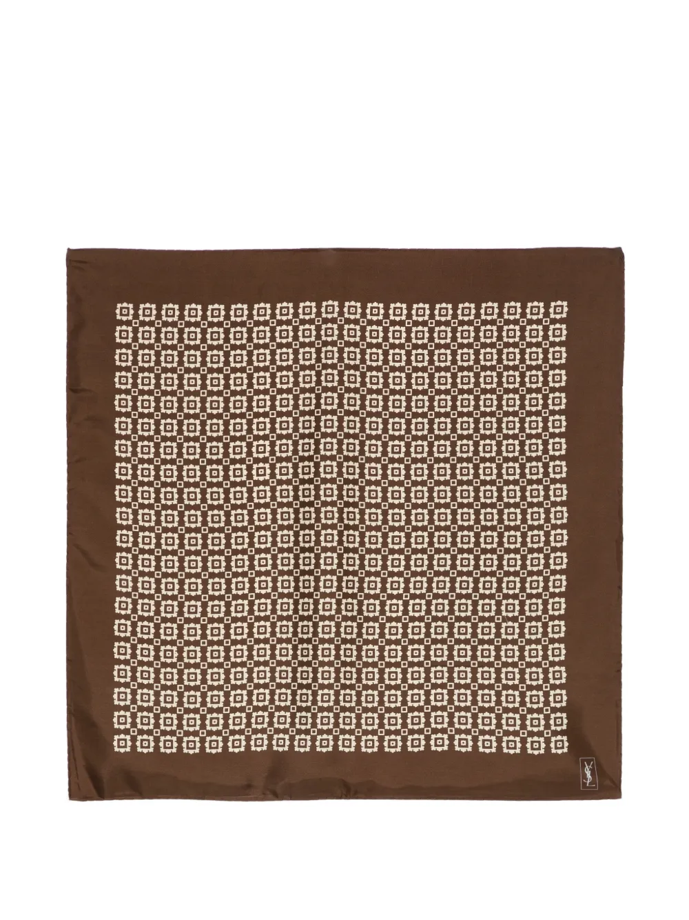 Pre-owned Saint Laurent 1990s Geometric Silk Scarf In Brown