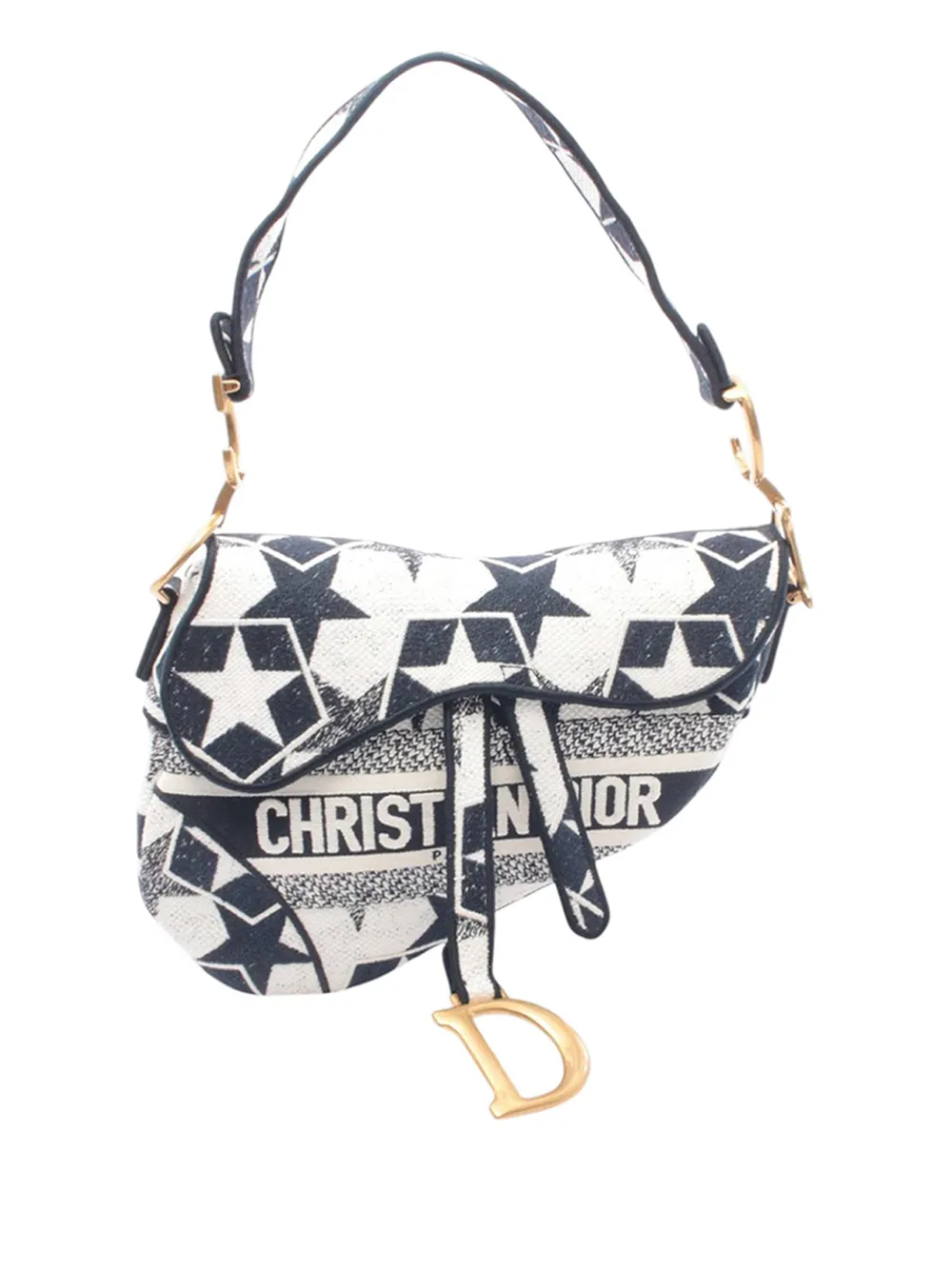 Christian Dior Pre-Owned 2010-2026 Embroidered Canvas Stars Saddle Bag shoulder bag - Bianco