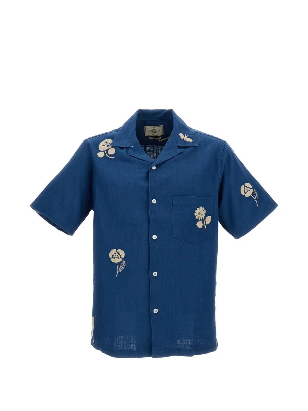 Portuguese Flannel floral-embroidered camp-collar shirt - Blau