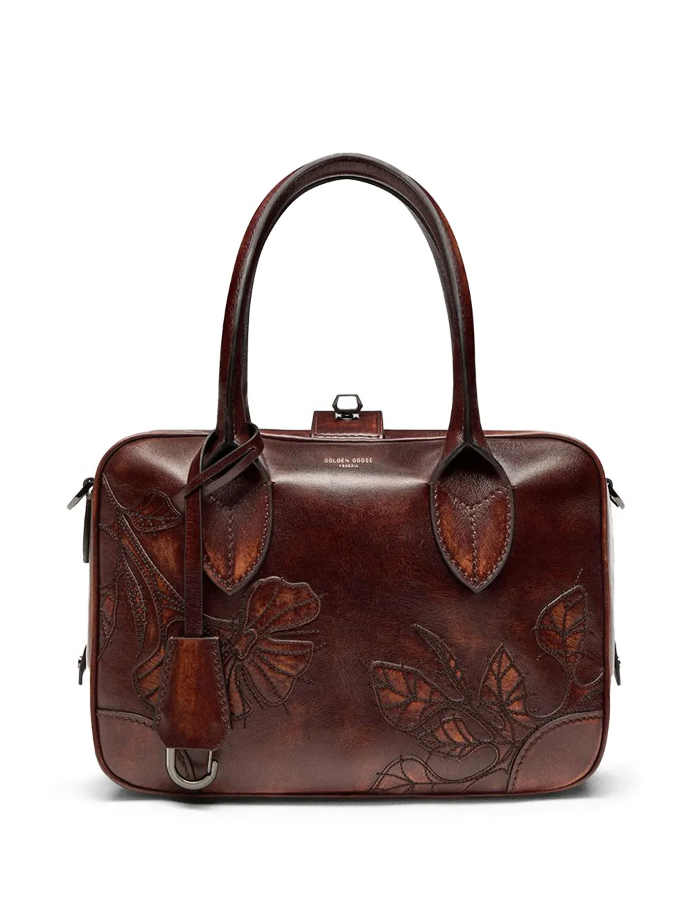 Golden Goose Vita floral leather tote bag - Marrone