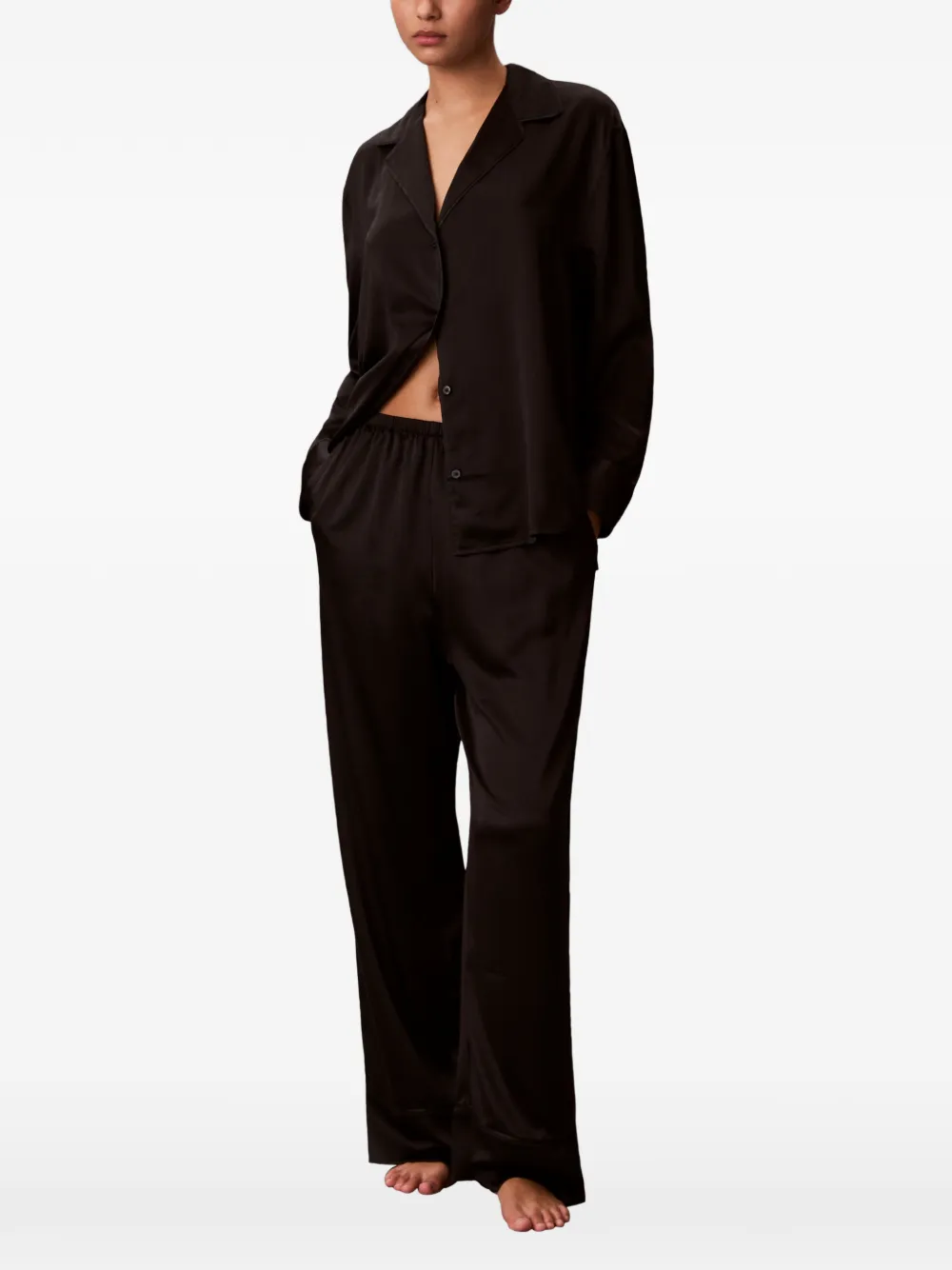  Calvin Klein Long-sleeve Buttoned Pajamas - Black 