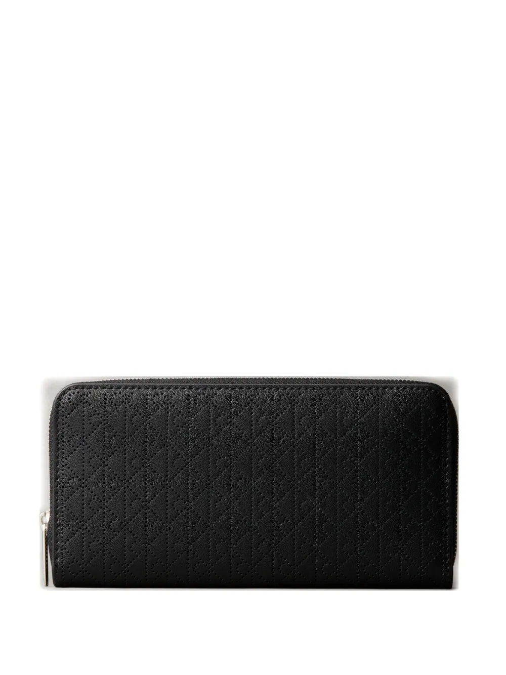 Calvin Klein Perforated-monogram Zip-around Wallet In Black