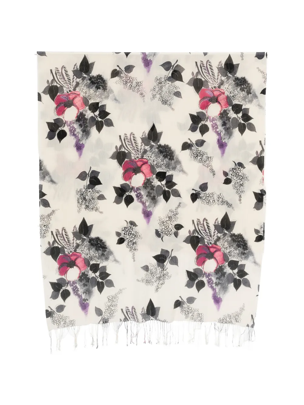 Roberto Cavalli floral-print fringed scarf - Neutrals