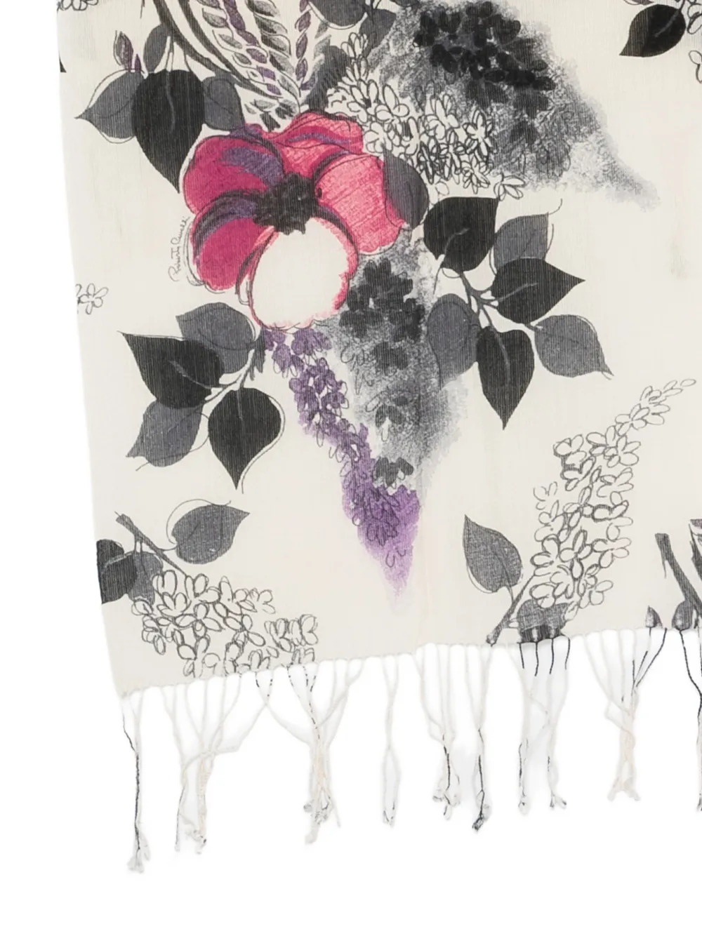  Roberto Cavalli Floral-print Fringed Scarf - Neutrals 