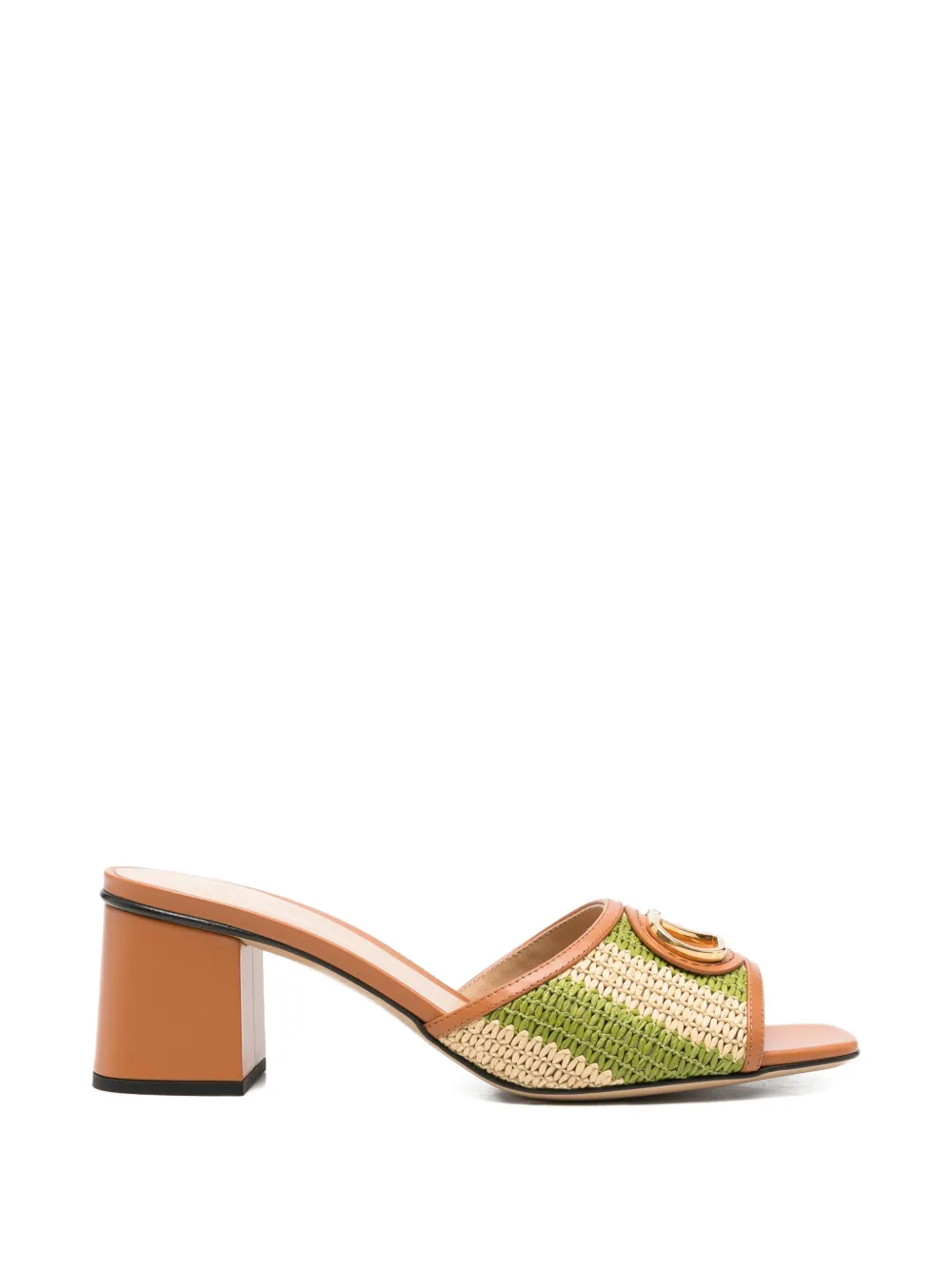 Valentino Garavani logo-appliqué striped sandals Beige
