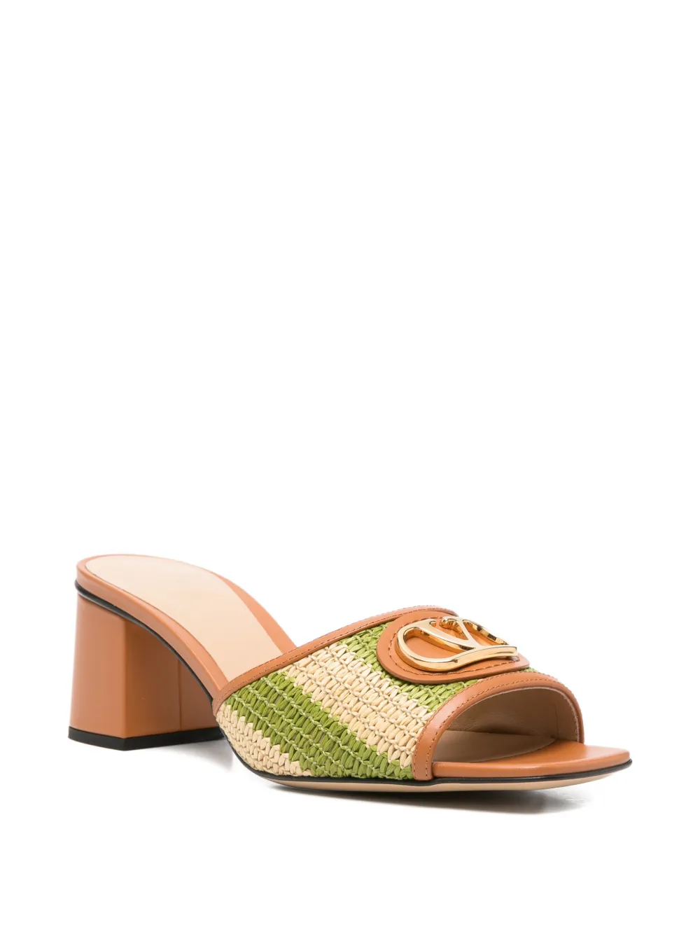 Valentino Garavani logo-appliqué striped sandals Beige