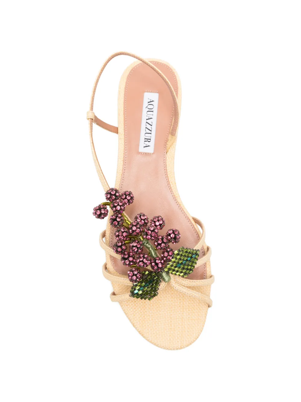 Aquazzura crystal-embellished raffia sandals Beige
