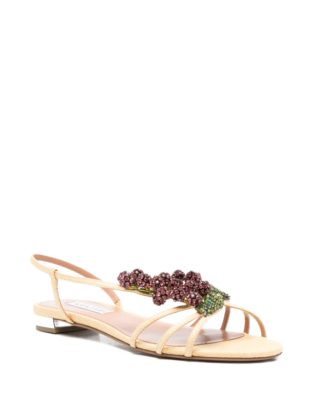 Aquazzura crystal-embellished raffia sandals Beige