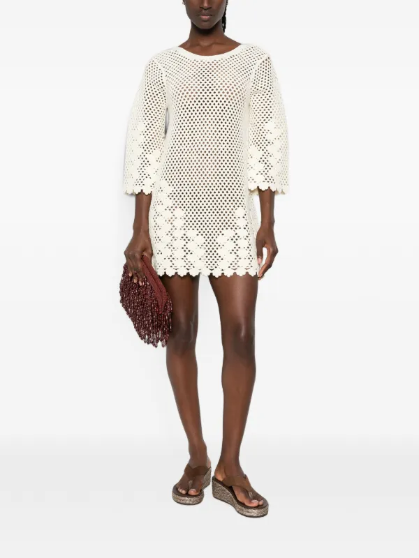 crochet knit mini dress Posse Saskia crochet-knit | Neutrals Meshki everette dress