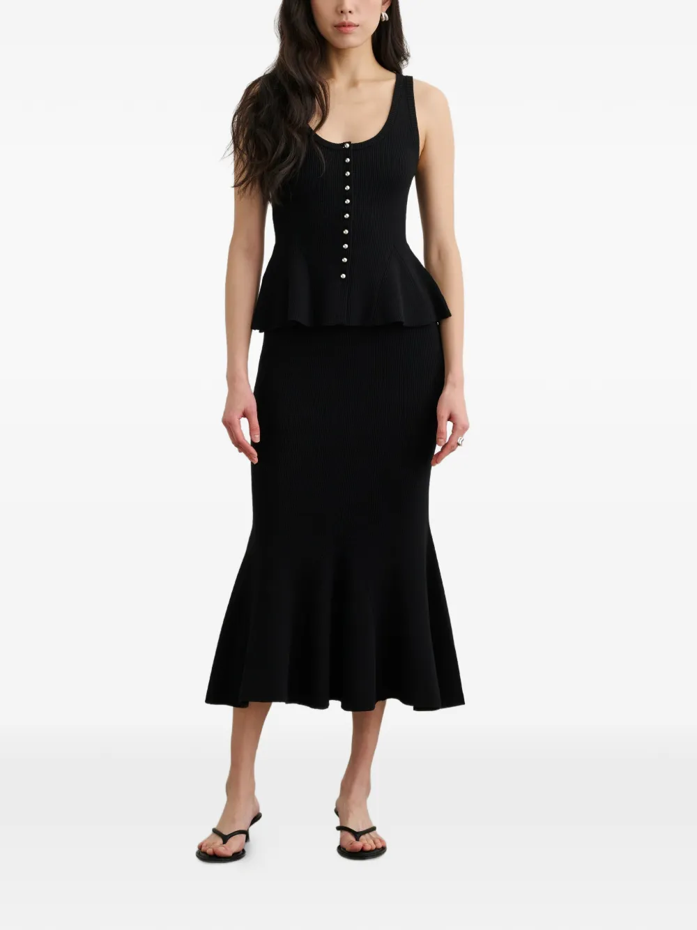  Toccin Eden Button-front Flared Tank Top - Black 