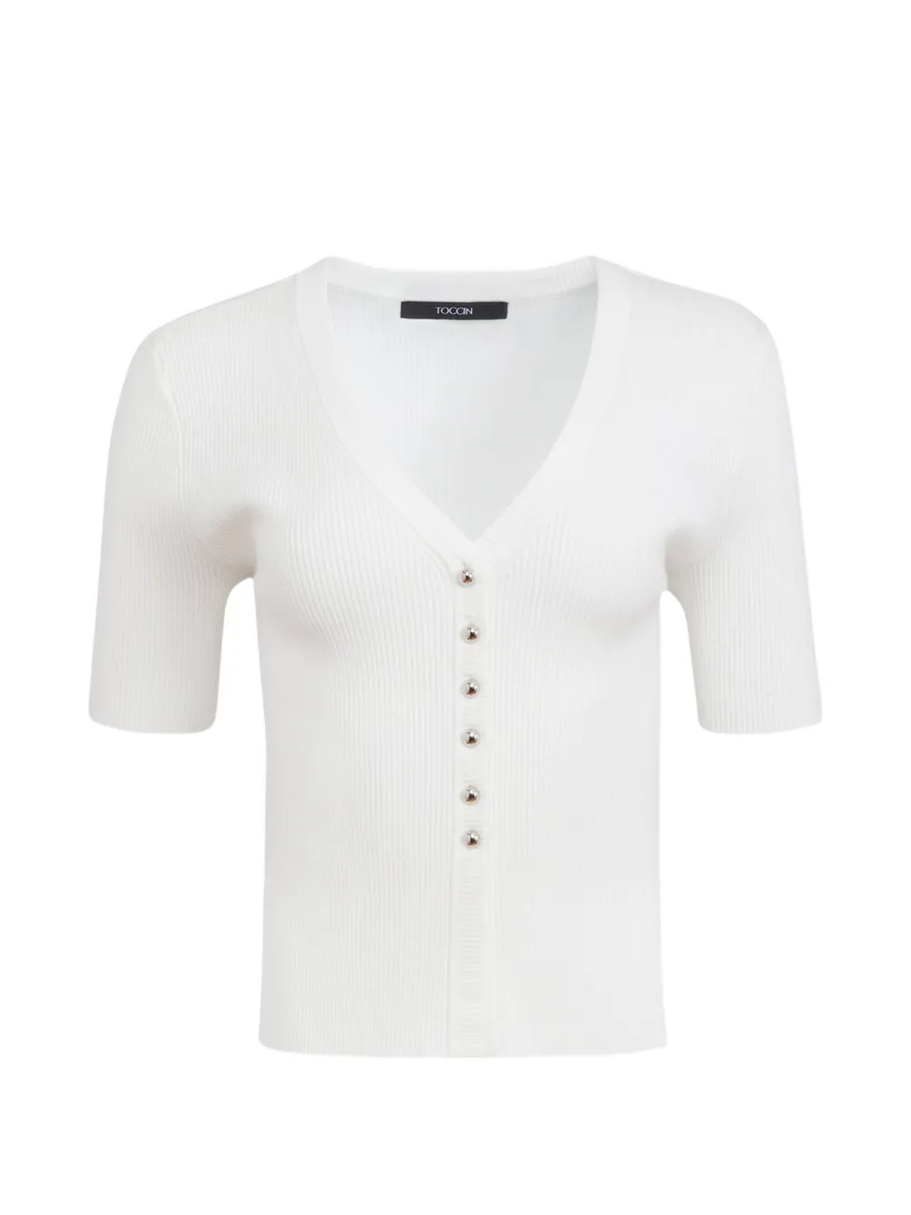 Toccin Charity button-down V-neck short-sleeve top - White