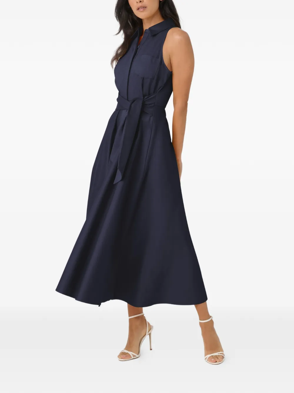 Toccin Chelsea tie-front sleeveless midi cotton shirt dress - Blu