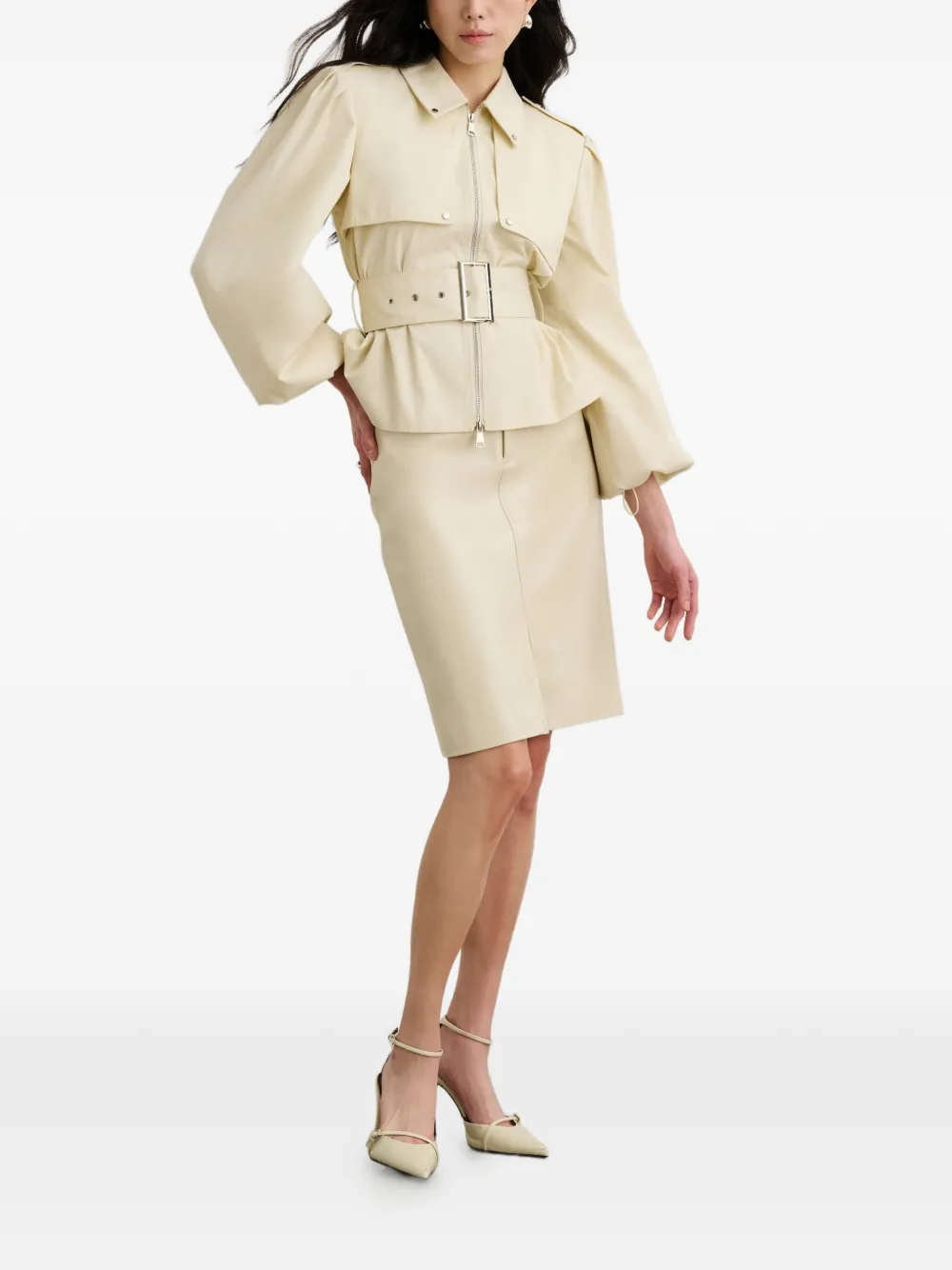  Toccin Noelle Slit Pencil Mini Skirt - Neutrals 