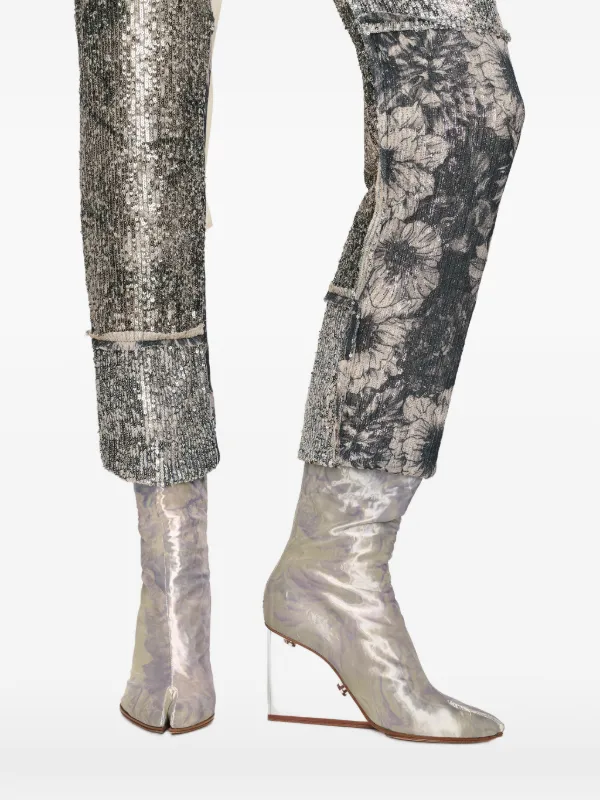Maison Margiela Floral Sequin Patchwork Trousers | Silver | FARFETCH