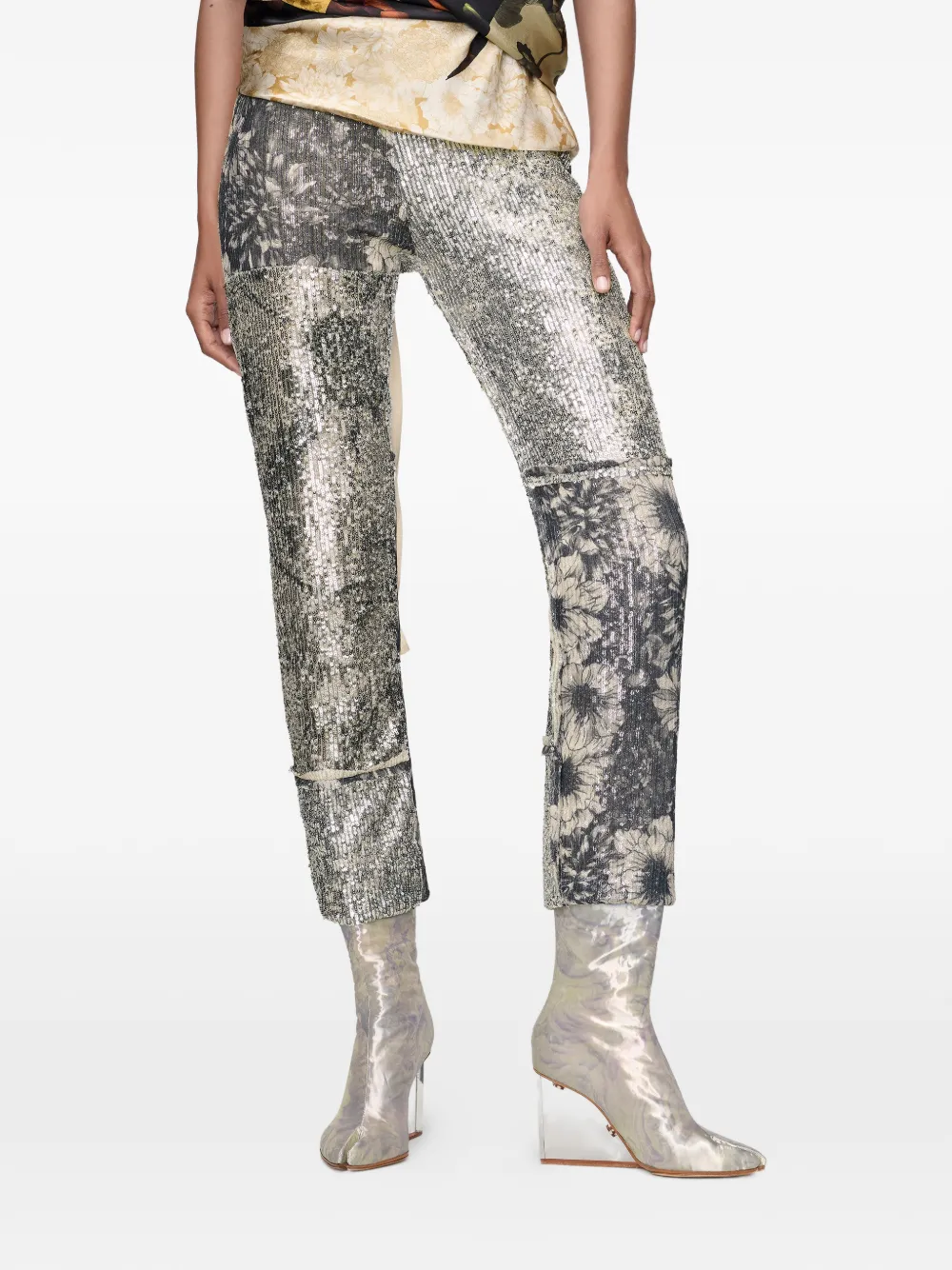 Maison Margiela Broek met pailletten en patchwork Zilver