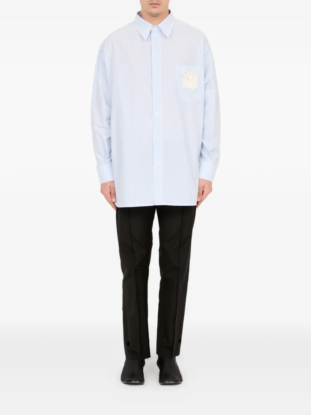 MM6 Maison Margiela Overhemd met logopatch en verticale streep Blauw