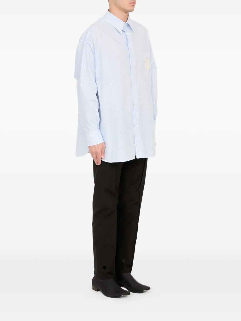 MM6 Maison Margiela Overhemd met logopatch en verticale streep Blauw