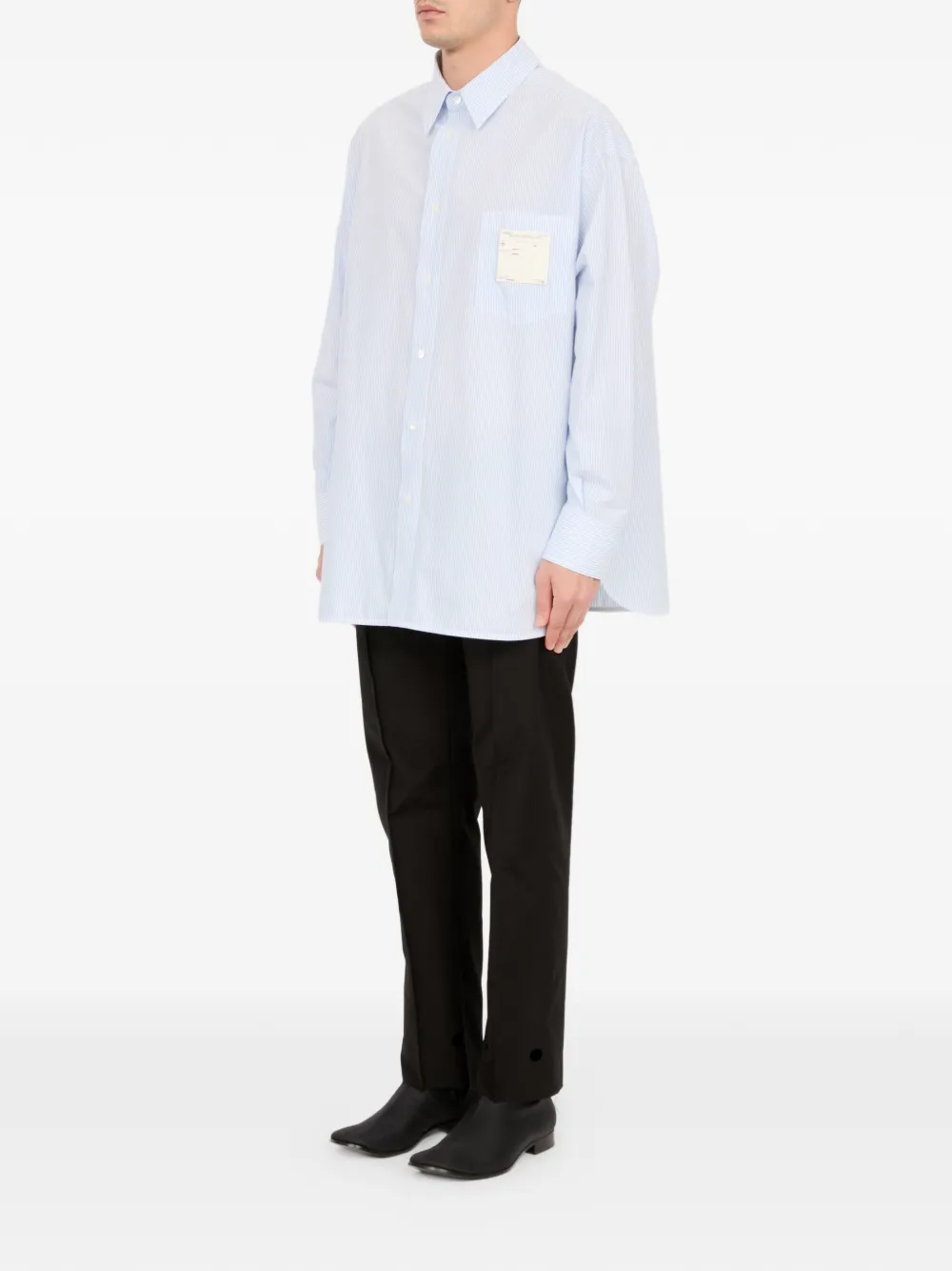 MM6 Maison Margiela Overhemd met logopatch en verticale streep Blauw
