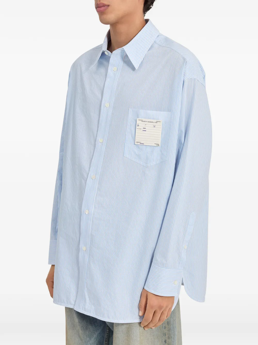 MM6 Maison Margiela Overhemd met logopatch en verticale streep Blauw